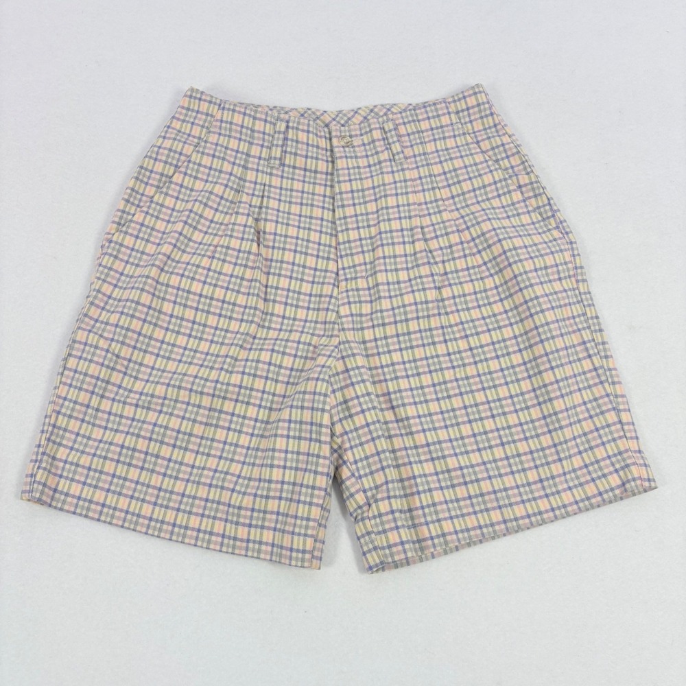 Vintage Womens Shorts Pastel Plaid High Waisted Pleated Preppy Cottage 90s